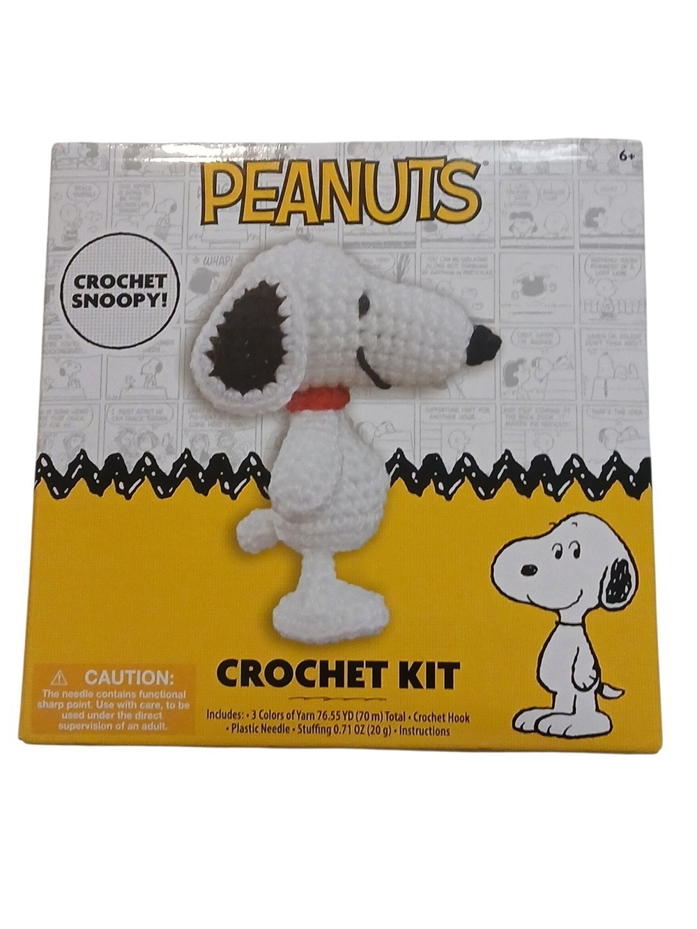Peanuts - Snoopy Crochet Kit, inc. 3 Colors of Yarn, Hook, Needle, Stuffing,